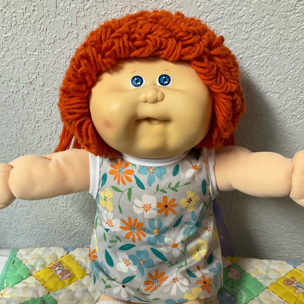RARE VTG Cabbage Patch Kid Transitional Posable Girl Red Poodle Pony HM#18 1989